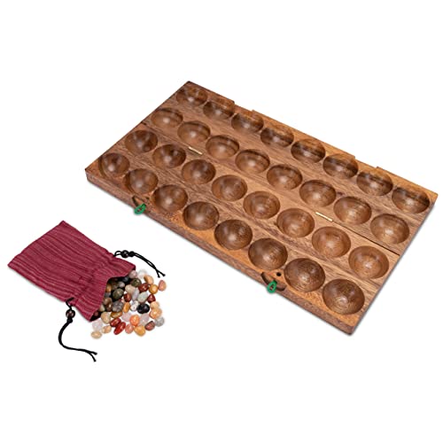 LOGOPLAY Hus - Bao - Kalaha - Mancala - Steinchenspiel - Edelsteinspiel aus Samena-Holz inkl. Edelsteinen von LOGOPLAY