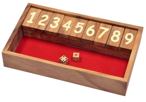 LOGOPLAY Jackpot - Shut The Box - Klappenspiel - Würfelspiel - Gesellschaftsspiel - Spielbox aus Holz von LOGOPLAY