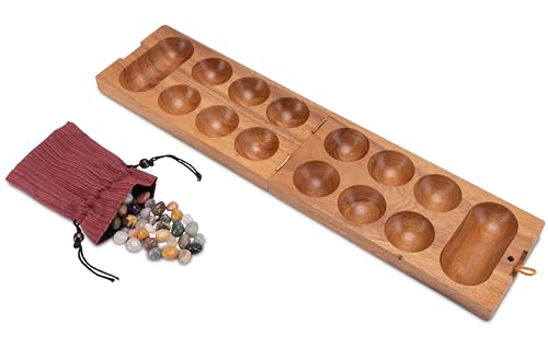 LOGOPLAY Kalaha Gr. L - 49cm - Hus - Bao - Bohnenspiel - Edelsteinspiel - Steinchenspiel aus Samena-Holz von LOGOPLAY