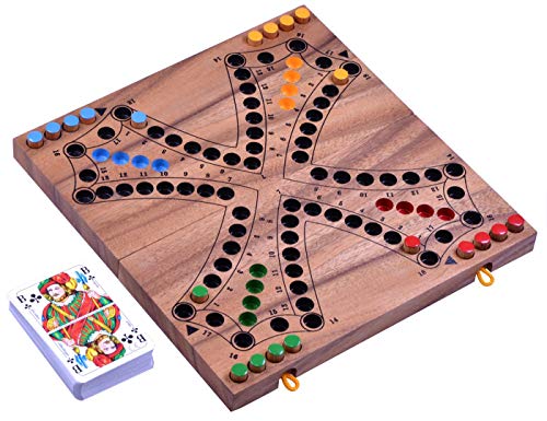 LOGOPLAY Tock für 4 Spieler - Gesellschaftsspiel mit Spielkarten - Brettspiel aus Holz mit zusammenklappbarem Spielbrett von LOGOPLAY