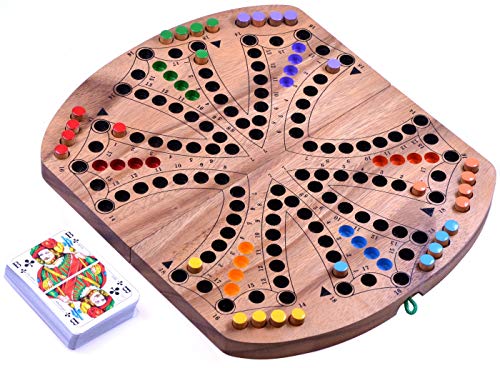 LOGOPLAY Tock für 4 oder 6 Spieler - Gesellschaftsspiel mit Spielkarten - Brettspiel aus Holz mit zusammenklappbarem Spielbrett von LOGOPLAY