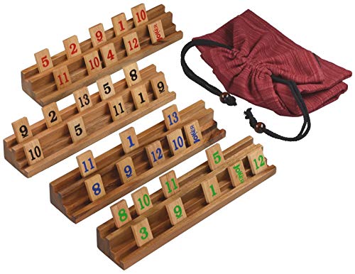 LOGOPLAY Rummy - Gesellschaftsspiel - Legespiel mit 108 Spielsteinen im Stoffbeutel - Halterungen und Steine in edler Holzausführung von LOGOPLAY
