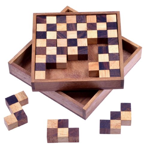 LOGOPLAY Schach Puzzle - Pentomino Puzzle - Lernspiel - Denkspiel - Knobelspiel - Geduldspiel - Logikspiel in Schachbrettmuster-Optik aus Holz von LOGOPLAY