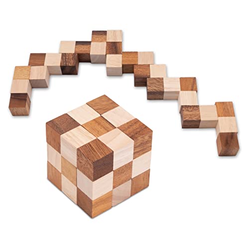 Schlangenwürfel 3x3 Gr. M - 6x6x6 cm - Snake Cube - Würfel Schlange - 3D Puzzle - Denkspiel - Knobelspiel - Geduldspiel - Logikspiel aus edlem Holz von LOGOPLAY