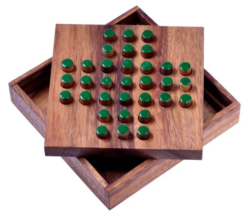 LOGOPLAY Solitär Gr. L - Solitaire - Steckspiel - Denkspiel - Knobelspiel - Geduldspiel - Logikspiel aus Holz - grüne Stecker von LOGOPLAY