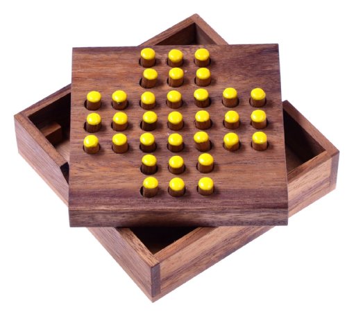 Solitär Gr. S - Solitaire - Steckspiel - Denkspiel - Knobelspiel - Geduldspiel - Logikspiel aus Holz - gelbe Stecker von LOGOPLAY