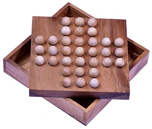 Solitär - Solitaire - Denkspiel - Knobelspiel - Geduldspiel - Logikspiel aus Holz mit Kugeln von LOGOPLAY
