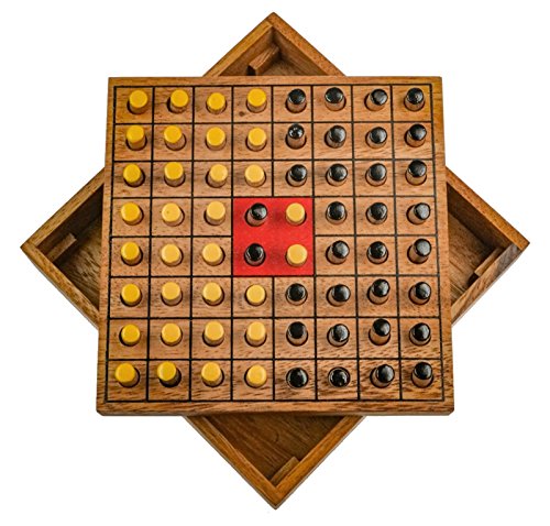 LOGOPLAY Wende den Stein - Kleines REISESPIEL 14 x 14 cm - Erobere den Stein - Strategiespiel - Denkspiel - Brettspiel aus Holz für 2 Spieler von LOGOPLAY