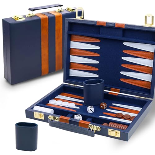 Lohofrnny Backgammon Set, 15" Klassisches Backgammon Koffer, 2 Spieler Brettspiel Tragbares Reise Strategie Spiel Set für Erwachsene Kinder (15 Zoll, Marineblau) von Lohofrnny
