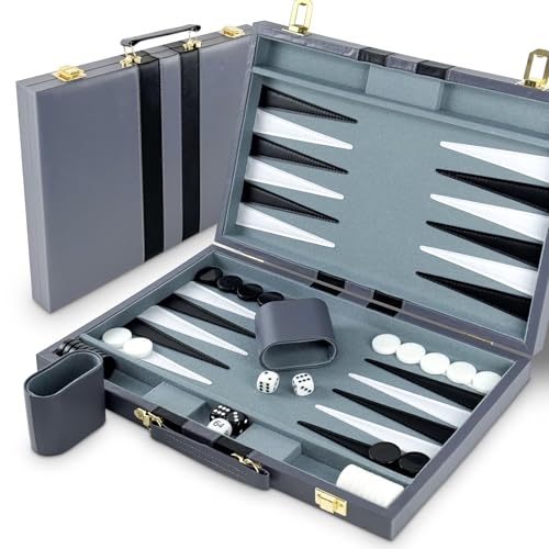 Lohofrnny Backgammon Set, 18" Klassisches Backgammon Koffer, 2 Spieler Brettspiel Tragbares Reise Strategie Spiel Set für Erwachsene Kinder (18 Zoll, Grau) von Lohofrnny