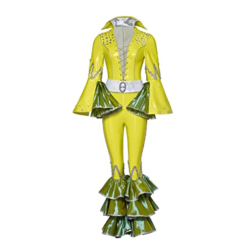 LoliMiss Mamma Mia Cosplay-Overall für Damen, 1970er-Jahre, Tanz-Disco-Kostüm (Größe XXL, Gelb) von LoliMiss