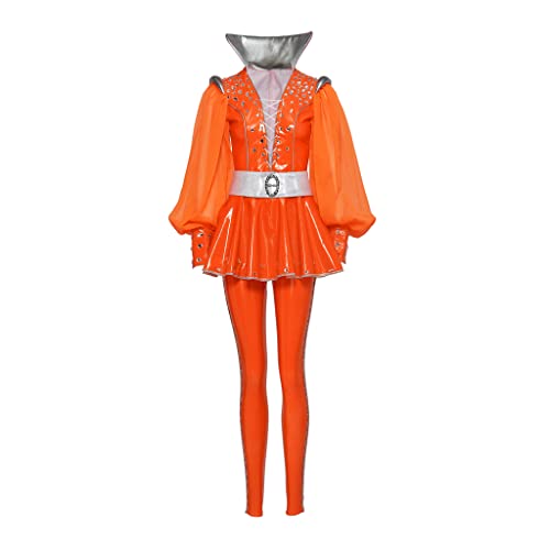 LoliMiss Mamma Mia Cosplay-Overall für Damen, 70er-Jahre, Tanz-Disco-Kostüm (Größe S, Orange) von LoliMiss