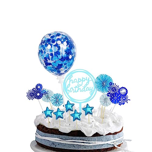 Geburtstag Kuchen Dekoration, Blau Personalisierte Feuerwerk Tortenaufsatz für Männer Jungen, Konfetti Ballon Tortenaufsatz mit Sternen Papierfächer für Blau Thema Party Geburtstag Kuchen Deko Geburtstag Kuchen Dekoration, Blau Personalisierte Feuerwerk Tortenaufsatz für Männer Jungen, Konfetti Ballon Tortenaufsatz mit Sternen Papierfächer für Blau Thema Party Geburtstag Kuchen Deko von Lollanda