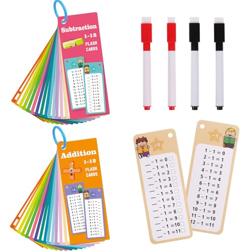 Lollanda 2Stück Mathematik Lernkarten 0–12, Multiplikations Lernkarten Division, Zeittabellenkarten Addition Subtraktion Flashkarte, Lernen Karten für Kinder (Addition und Subtraktion) von Lollanda
