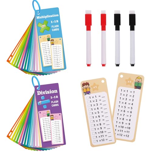 Lollanda 2Stück Mathematik Lernkarten 0–12, Multiplikations Lernkarten Division, Zeittabellenkarten Addition Subtraktion Flashkarte, Lernen Karten für Kinder (Multiplikation und Division) von Lollanda