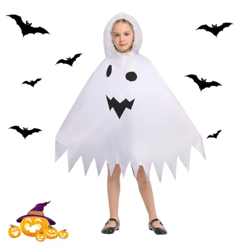 Lollanda Halloween-Geisterkostüm für Kinder, gruseliger Geisterumhang für Mädchen und Jungen, weißer Geisterumhang für Halloween-Party, Cosplay, Rollenspiele (Größe A) von Lollanda