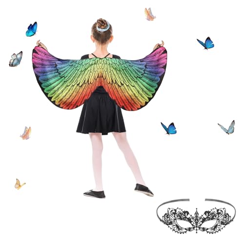 Lollanda Kinder-Vogelflügel-Schal, Vogelflügel-Kostüm für Kinder, Schmetterlingsmädchen, Kostüm, Verkleidung für Party, Halloween, Cosplay, mit Maske (bunt) von Lollanda