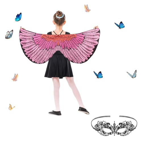 Lollanda Kinder Vogelflügel Schal Vogelflügel Kostüm für Kinder Schmetterling Mädchen Kind Verkleidung für Party Halloween Cosplay mit Maske (Rosa) von Lollanda