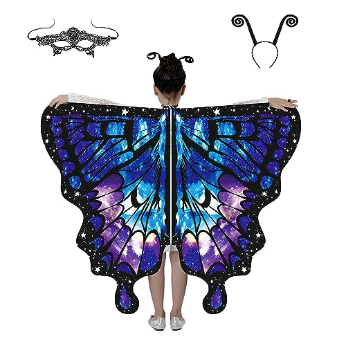 Lollanda Schmetterling Flügel Kostüm für Kinder Halloween-Schmetterlings-Schal, Schmetterling Sling Umhang mit Schmetterlingstentakel Stirnbnder, für Mädchen, Maskerade-Party-Requisiten von Lollanda