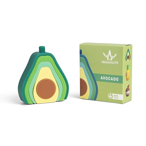 Virgil & Violette - Montessori Spielzeug ab 1 Jahr, BPA-freies Silikon Leichte Reinigung, Motorikspielzeug Pädagogisches, Stapelbarer Avocado mit 5 Teilen, Babygeschenk von Virgil & Violette