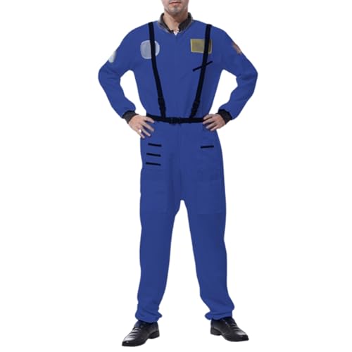 Lomelomme Astronaut Kostüm Herren Damen,Space Weltall Kostüm Herren,Karneval Kostüme für Erwachsener,Astronauten Kostüm mit Gürtel für Karneval Halloween Kostüm Herren Blau von Lomelomme