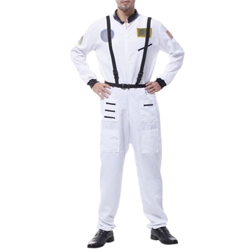 Lomelomme Astronaut Kostüm Herren Damen,Space Weltall Kostüm Herren,Karneval Kostüme für Erwachsener,Astronauten Kostüm mit Gürtel für Karneval Halloween Kostüm Herren Weiß von Lomelomme