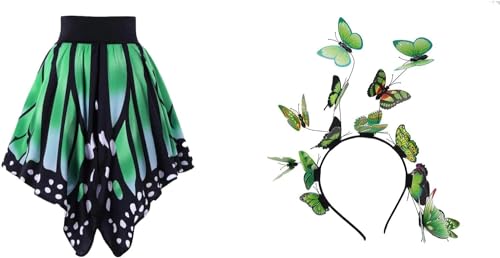 Rock Damen Schmetterling Karneval Kostüm Fasching Damen Schmetterlings Rock Festival Party Schwingen Tanz Faltenrock Grün Schmetterlingshaarnadel Rock Damen Schmetterling Karneval Kostüm Fasching Damen Schmetterlings Rock Festival Party Schwingen Tanz Faltenrock Grün Schmetterlingshaarnadel von Lomelomme