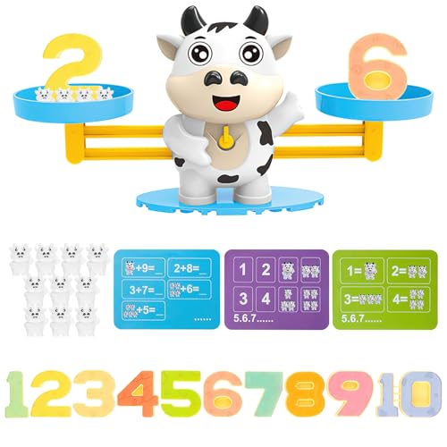 LongZYU Mathe Waage Montessori Spielzeug Mathematik Kinderspielzeug Lernspielzeug Lernspiele Montessori Geschenk für Kinder Jungen Mädchen 4 5 6 Jahre Zählen und Rechnen Lernen (Milchkuh) von LongZYU