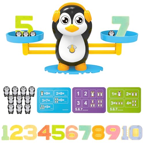 LongZYU Mathe Waage Montessori Spielzeug Mathematik Kinderspielzeug Lernspielzeug Lernspiele Montessori Geschenk für Kinder Jungen Mädchen 4 5 6 Jahre Zählen und Rechnen Lernen (Pinguin) von LongZYU