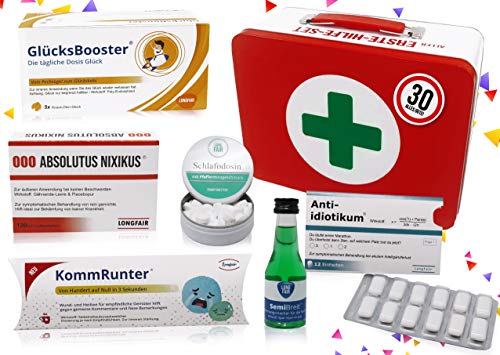 30. Geburtstag | Erste Hilfe Set Geschenk-Box, witziger Sanikasten | 8-teilig | Spaßgeschenk zum 30. Geburtstag von Longfair