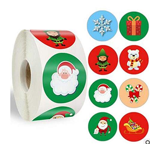 Longsing Weihnachtsaufkleber Weihnachts Aufkleber Rolle Weihnachtsdekorationen Runde Papieretiketten für Umschlagkarten Backen Geschenkpaket Scrapbooking Dekoration 500 STK TZ von Longsing