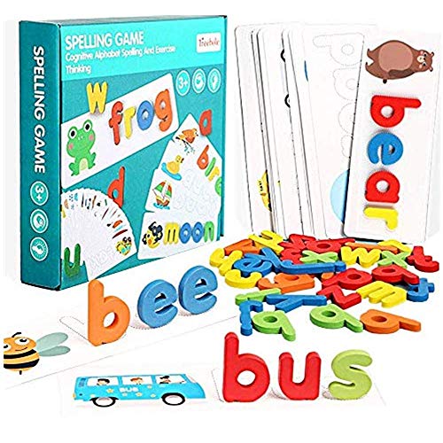 See and Spell Learning Toy Developmental Wooden Toys Develops Vocabulary and Spell für 3 4 5 6-Jährige von Longsing