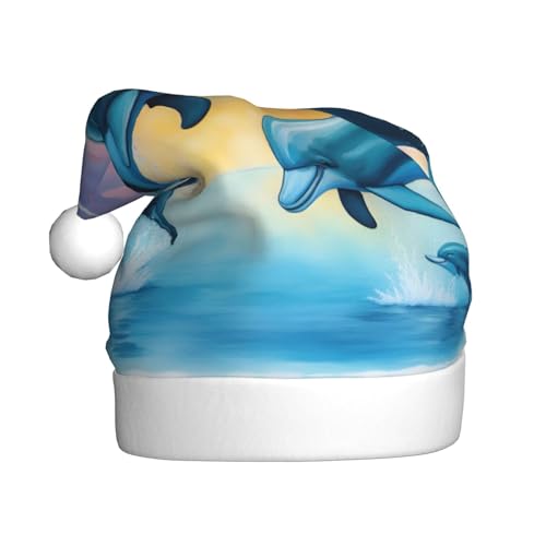 Dekorative Weihnachtsmütze für Erwachsene, Plüsch, Delfine in Love, bedruckt, Uni, Weihnachtsmannmütze für Weihnachtszubehör Dekorative Weihnachtsmütze für Erwachsene, Plüsch, Delfine in Love, bedruckt, Uni, Weihnachtsmannmütze für Weihnachtszubehör von Longzehao