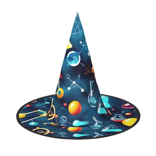 Longzehao Abstrakter Wissenschaft Chemie Druck Halloween Kostüm Hexenhut Erwachsene Cosplay Karneval Party Kostüm Zubehör von Longzehao
