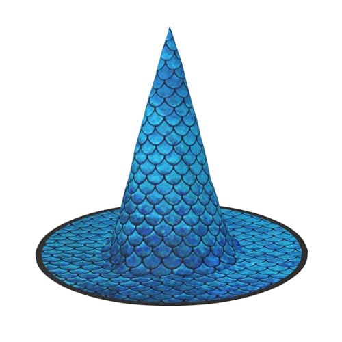 Longzehao Blauer Fischschuppen-Druck, Halloween-Kostüm, Hexenhut, Erwachsene, Cosplay, Karneval, Party, Kostümzubehör von Longzehao