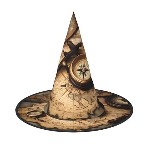 Longzehao Kompass und alte Weltkarte Druck Halloween Kostüm Hexenhut Erwachsene Cosplay Karneval Party Kostüm Zubehör Longzehao Kompass und alte Weltkarte Druck Halloween Kostüm Hexenhut Erwachsene Cosplay Karneval Party Kostüm Zubehör von Longzehao
