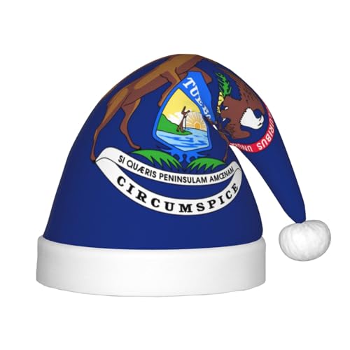 Longzehao Michigan State Flagge Print Weihnachtshüte für Kinder mit Plüschfell, Weihnachtshüte für Neujahrsfeier Zubehör Longzehao Michigan State Flagge Print Weihnachtshüte für Kinder mit Plüschfell, Weihnachtshüte für Neujahrsfeier Zubehör von Longzehao