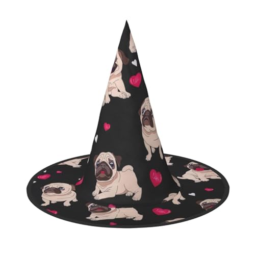 Longzehao Niedlicher Mops-Druck, Halloween-Kostüm, Hexenhut, Erwachsene, Cosplay, Karneval, Party, Kostümzubehör Longzehao Niedlicher Mops-Druck, Halloween-Kostüm, Hexenhut, Erwachsene, Cosplay, Karneval, Party, Kostümzubehör von Longzehao