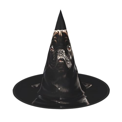 Longzehao Niedlicher schwarzer Mops mit Aufdruck für Halloween, Hexenhut, Erwachsene, Cosplay, Karneval, Party, Kostümzubehör Longzehao Niedlicher schwarzer Mops mit Aufdruck für Halloween, Hexenhut, Erwachsene, Cosplay, Karneval, Party, Kostümzubehör von Longzehao