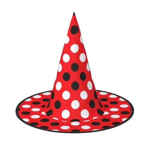 Longzehao Rot-weißes Punktemuster, Halloween-Kostüm, Hexenhut, Erwachsene, Cosplay, Karneval, Party, Kostümzubehör Longzehao Rot-weißes Punktemuster, Halloween-Kostüm, Hexenhut, Erwachsene, Cosplay, Karneval, Party, Kostümzubehör von Longzehao