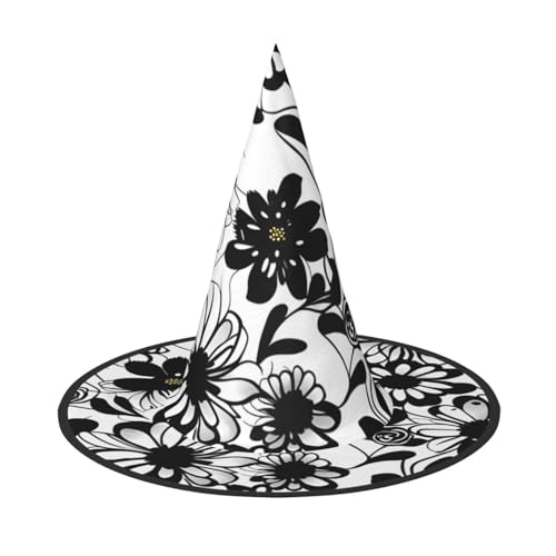 Longzehao Schwarz-weiße Blumen Druck Halloween Kostüm Hexenhut Erwachsene Cosplay Karneval Party Kostüm Zubehör von Longzehao