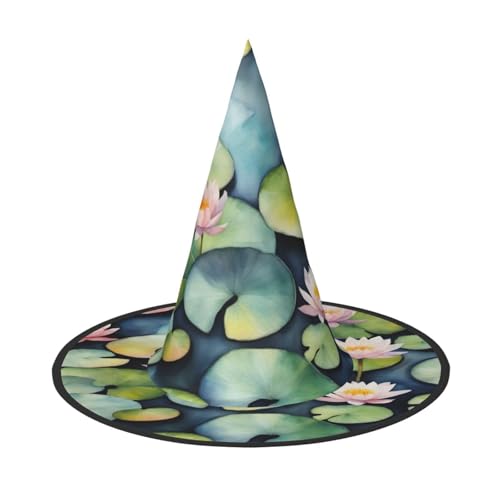 Longzehao Schwarze Lilien-Pads Druck Halloween Kostüm Hexenhut Erwachsene Cosplay Karneval Party Kostüm Zubehör von Longzehao