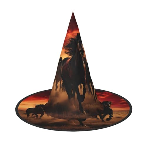 Longzehao Schwarze Pferde Druck Halloween Kostüm Hexenhut Erwachsene Cosplay Karneval Party Kostüm Zubehör von Longzehao