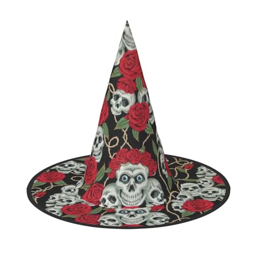 Longzehao Totenkopf und rote Rose Druck Halloween Kostüm Hexenhut Erwachsene Cosplay Karneval Party Kostüm Zubehör Longzehao Totenkopf und rote Rose Druck Halloween Kostüm Hexenhut Erwachsene Cosplay Karneval Party Kostüm Zubehör von Longzehao