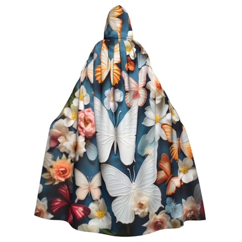 Longzehao Uni-Bademantel, Umhang für Erwachsene, weißes Blumenmuster, bunte Schmetterlinge, 2-Druck, Kapuzenumhang für Halloween-Kostüme Longzehao Uni-Bademantel, Umhang für Erwachsene, weißes Blumenmuster, bunte Schmetterlinge, 2-Druck, Kapuzenumhang für Halloween-Kostüme von Longzehao