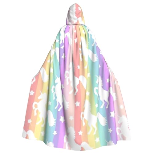 Longzehao Uni Roben Capes Erwachsene Einhörner auf bunten Streifen Print Kapuze Mantel für Cosplay Halloween Karneval Kostüme von Longzehao