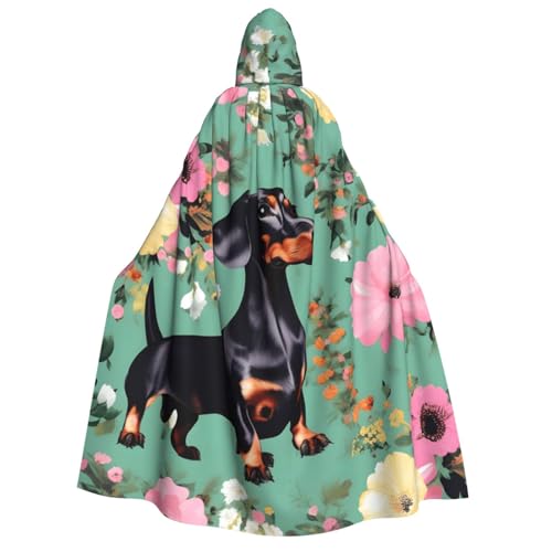 Longzehao Unisex Kapuzenumhang mit Dackel-Blumendruck, für Erwachsene, Dekoration, Cosplay-Kostüme, Halloween-Kapuzenmantel Longzehao Unisex Kapuzenumhang mit Dackel-Blumendruck, für Erwachsene, Dekoration, Cosplay-Kostüme, Halloween-Kapuzenmantel von Longzehao