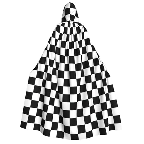 Longzehao Unisex-Kapuzenumhang mit schwarz-weiß kariertem Streifen-Druck, für Erwachsene, Dekoration, Umhang, Cosplay-Kostüme, Halloween-Kapuzenmantel von Longzehao