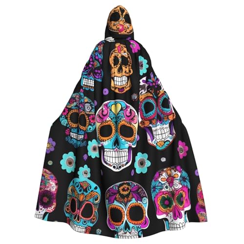 Longzehao Unisex Robe Capes Adult Sugar Skull Print Hooded Cloak for Cosplay Halloween Carnival Costumes von Longzehao