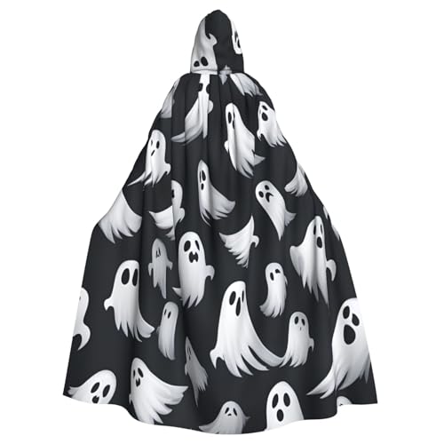 Longzehao Unisex Roben Capes Erwachsene Niedlich Weiß Geist Halloween Muster 1 Druck Kapuzenumhang für Cosplay Halloween Karneval Kostüme von Longzehao